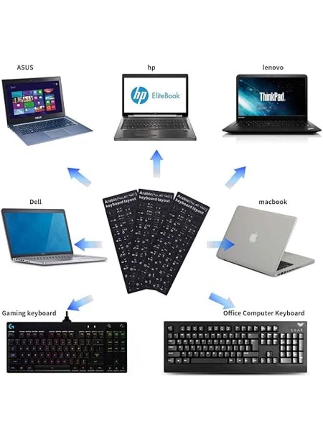 Arabic Keyboard Stickers Replacement, Dust and Water Resistant, Black Background with White Letters, for PC, Laptop, Notebook – 1 Piece - Image 5